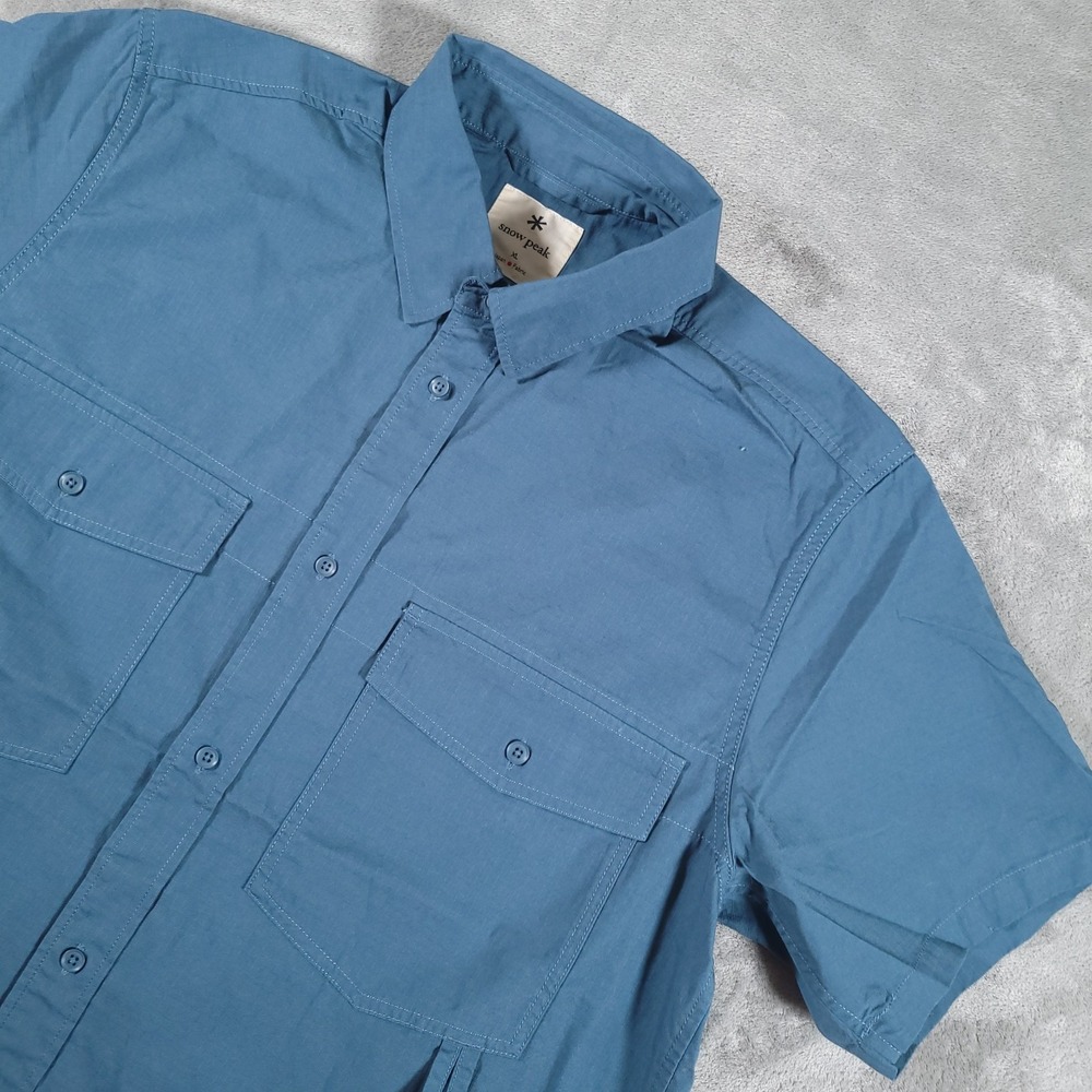 Snow Peak Shirt Mens XL Blue Takibi Spec Japan Lightweight Ripstop Short Sleeve